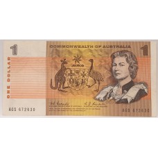 AUSTRALIA 1968 . ONE 1 DOLLAR BANKNOTE . COOMBS / RANDALL